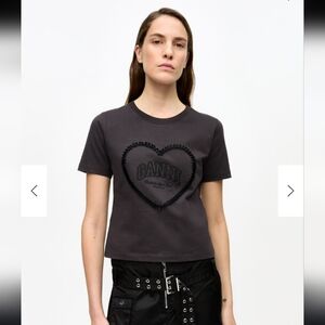 GANNI Short Sleeve T-Shirt Heavy Cotton Heart T-Shirt Top Sz M